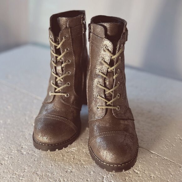 Diba SZ8 Carryn Pewter Metallic combat boots Moto Grunge Goth Steampunk Y2K 80s - Picture 2 of 11